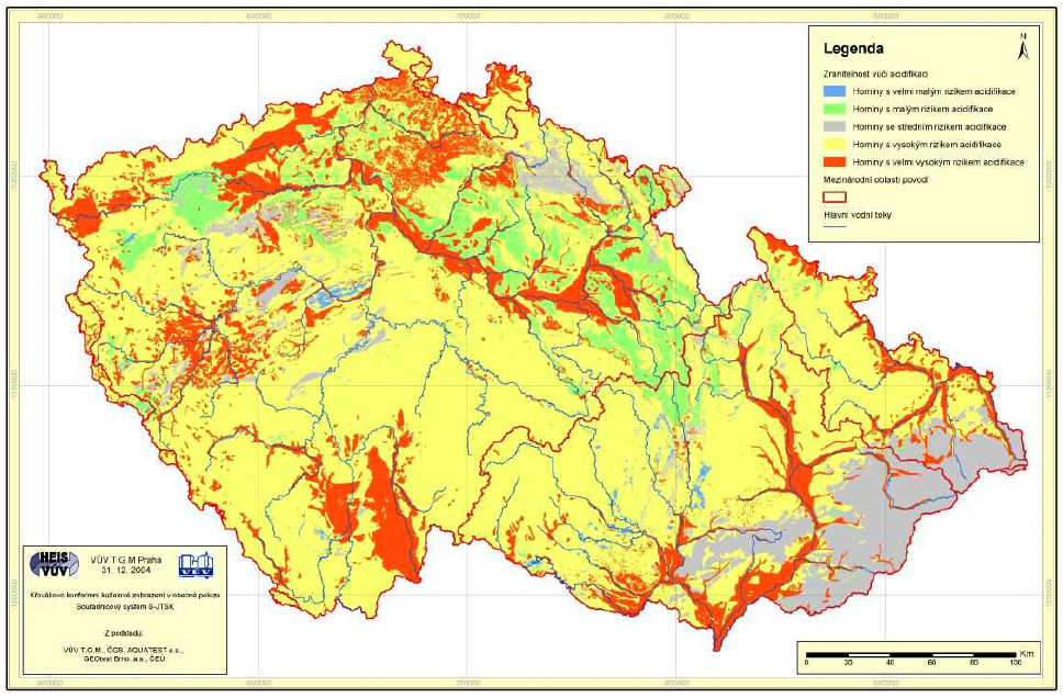 Obr. I.2.2 - Mapa zranitelnosti horninového prostředí vůči acidifikaci