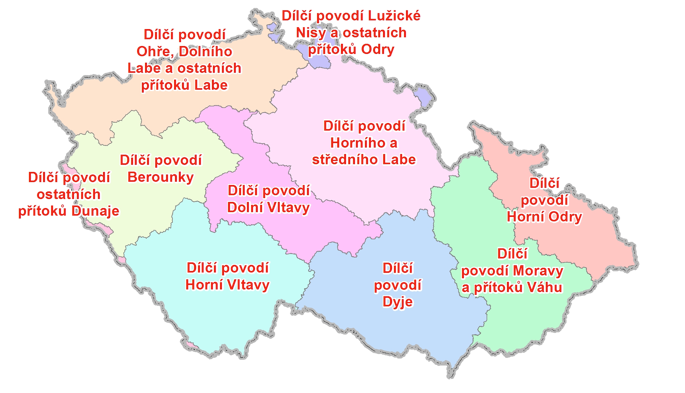 Obr. 1.1 – Vymezení dílčích povodí v ČR